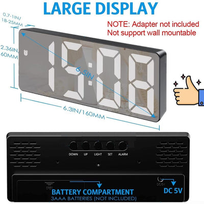 LED Digital Alarm Clock with Temperature Display & Adjustable Brightness
