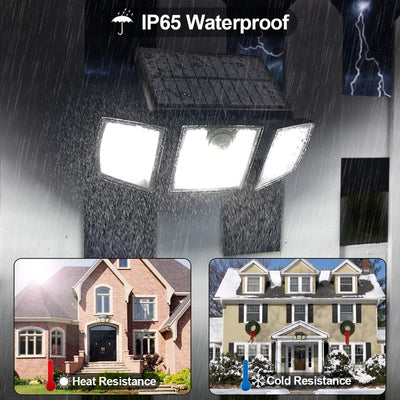 2 Pack LED Solar Security Lights - Outdoor Motion Sensor, 306 LEDs, 3 Heads 270° Wide Angle IP65 Waterproof Wall Lights