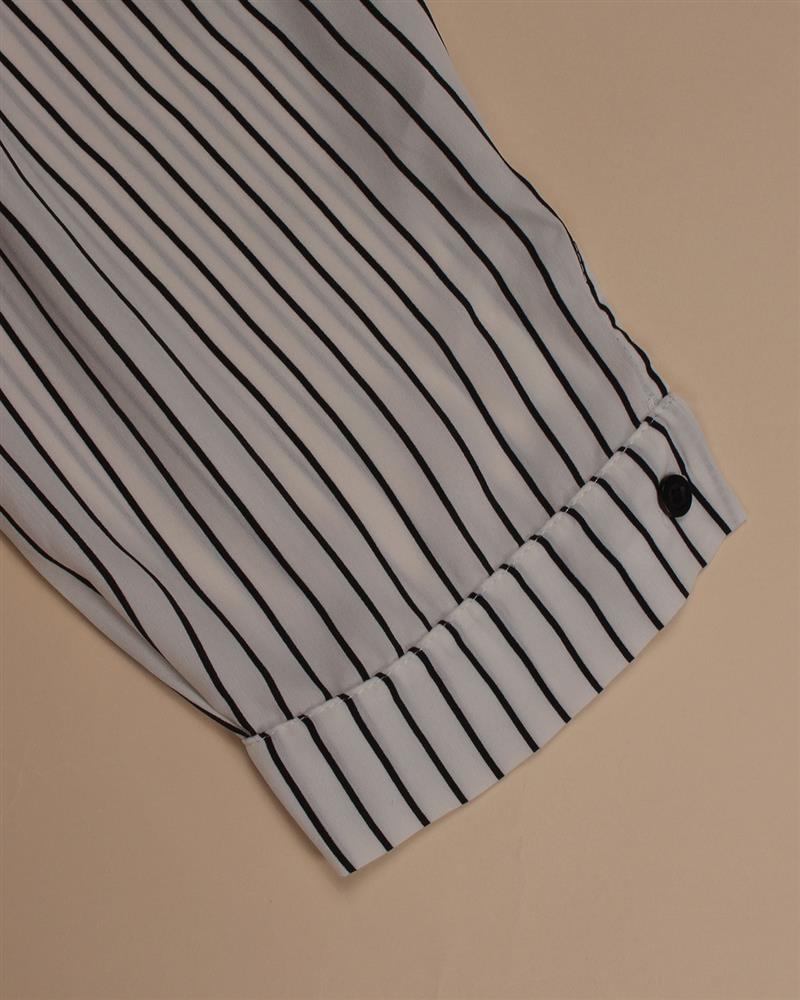 Women's Lapel 3/4 Sleeve Striped Long Blouse
