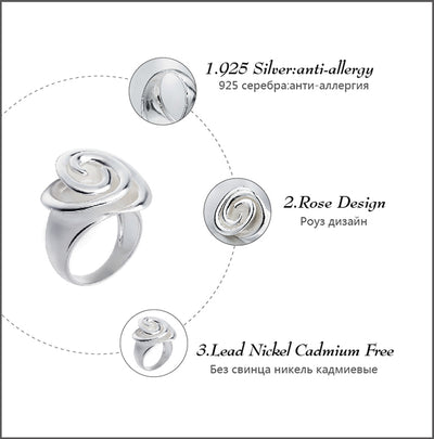 SA SILVERAGE Real 925 Sterling Silver Rose Wedding Rings Flower Fine Jewelry 925 Sterling-Silver-Jewelry Ring for women