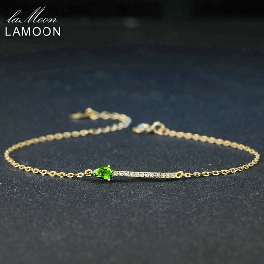 LAMOON 3x5mm 100% Natural Green Diopside 925 Sterling Silver Jewelry  Chain Charm Bracelet S925 LMHI041