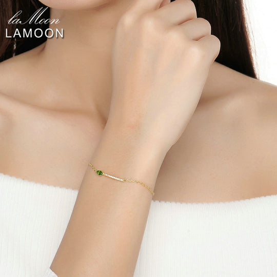 LAMOON 3x5mm 100% Natural Green Diopside 925 Sterling Silver Jewelry  Chain Charm Bracelet S925 LMHI041