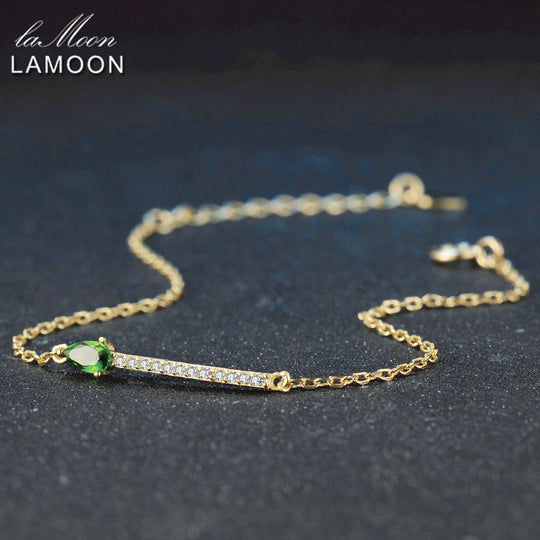 LAMOON 3x5mm 100% Natural Green Diopside 925 Sterling Silver Jewelry  Chain Charm Bracelet S925 LMHI041
