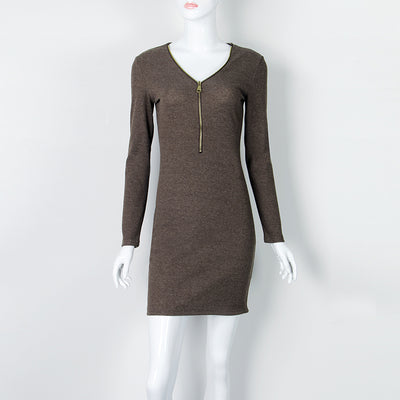 Autumn Dress Knitting Women Dresses Zipper O-neck   Knitted Dress Long Sleeve Bodycon Sheath Pack Hip Dress