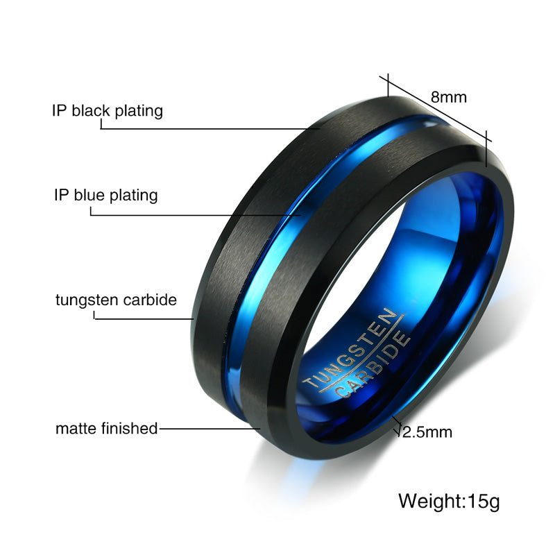 Meaeguet Black Tungsten Carbide Ring For Men Women Matte Finished Wedding Bands Blue Carbon Fiber Groove Rings Jewelry