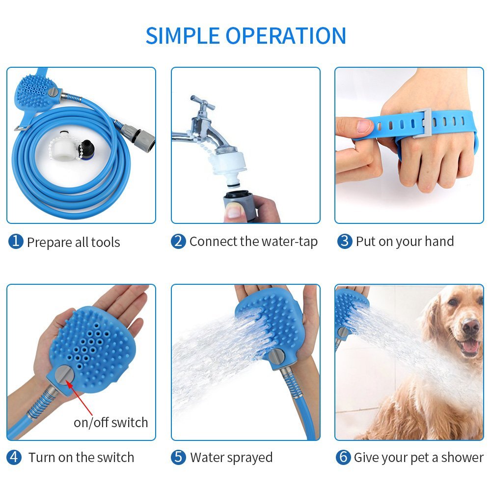 Gomaomi Pet Bathing Tool Dog Shower Bath Sprayers Hair Brush Comb with 2.5m Hose and 2 Hose Adapters Pet Products Dog Supplies