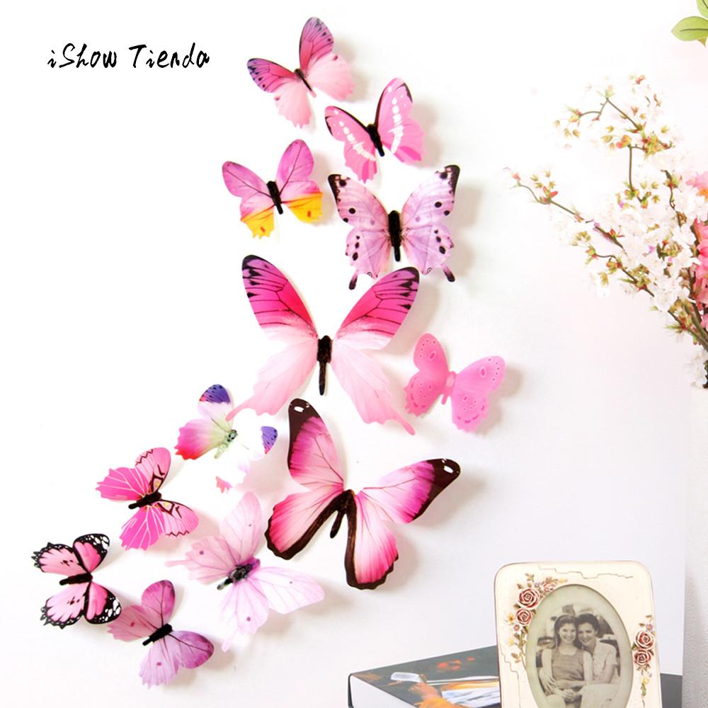 12 Piece: Cute 3D Creative Butterfly Rainbow Wall Stickers