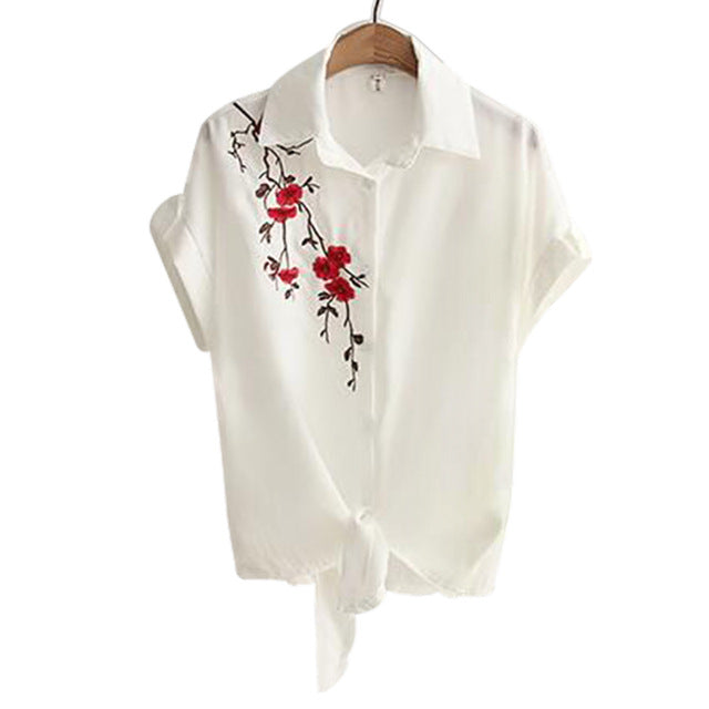 Women's Casual Short Sleeve Embroidery Top