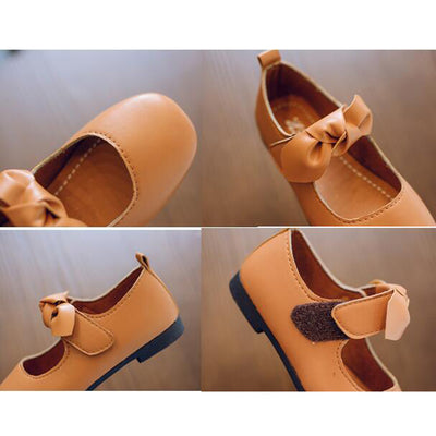 Girls leather shoes Autumn New Bow Single shoes Kids solid color girls baby student soft sole dance shoes