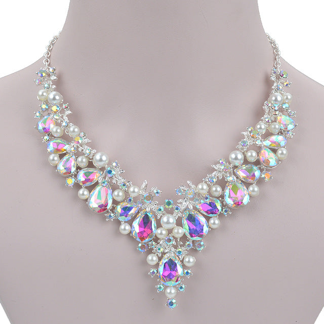 Delicate Shining AB crystal and pearl Jewelry sets For women wedding Dress