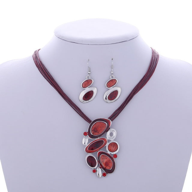 ZOSHI Fashion African Jewelry Set Leather Chain Enamel Gem Jewelry Sets for Party Bridal Jewelry Sets Summer Jewelry