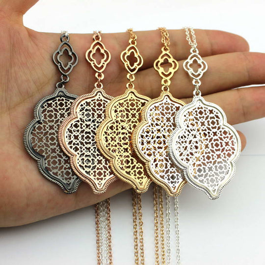 Women's Designer Filigree Heart Long Necklace Pendants