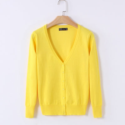 Bright Yellow Women's V-Neck Button-Up Cardigan