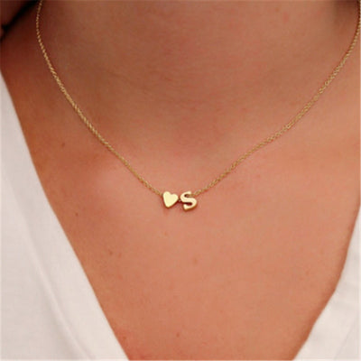 Women's Tiny Dainty Heart Initial Necklace