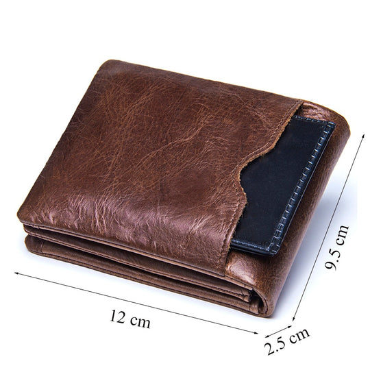 Genuine Crazy Horse Leather Men Wallets Trifold