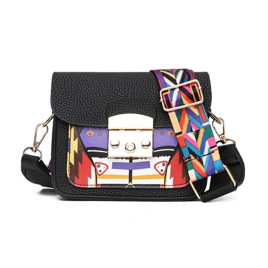 Women's Paneled Hard Leather Colorful Wide Strap Crossbody Bag