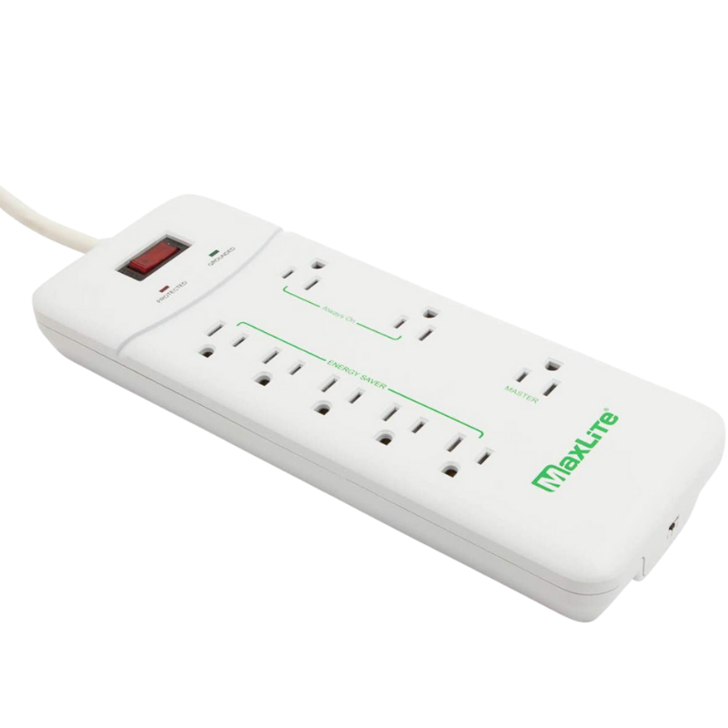MaxLite 8 Outlet Energy Saving Power Strip with Surge Protection, 4" Heavy Duty Cord, 1 Control Outlet