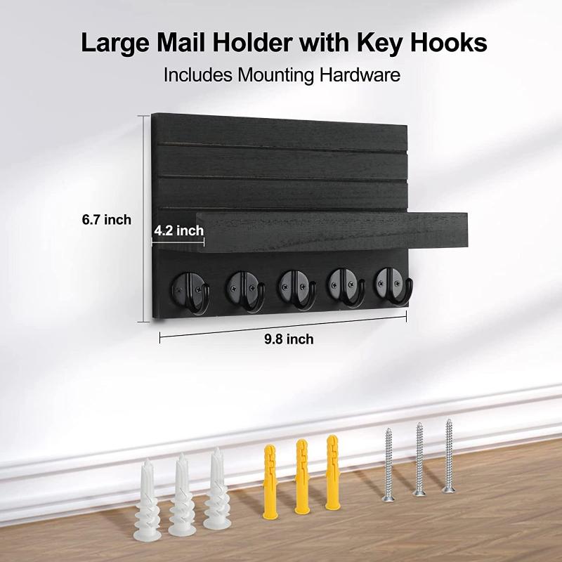  Decorative Key and Mail Holder with Shelf and Large Hooks