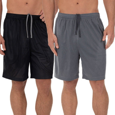 2 Pack Men's 8" Active Grid Mesh Drawstring Shorts