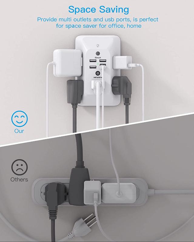  Outlet Extender with Night Light, Multi Plug Outlet, USB Wall Charger Surge Protector