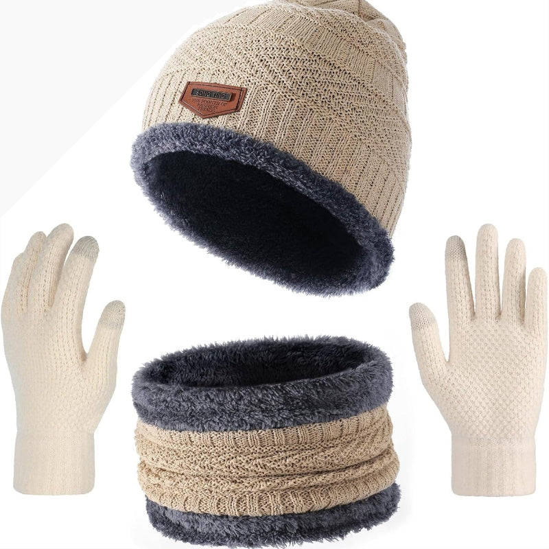 Winter Hat Beanie Scarf Gloves Set with Fleece Lining for Men and Women