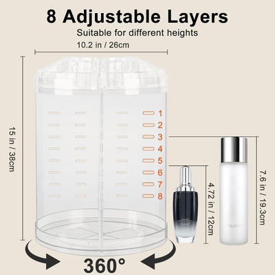 360° Rotating Makeup Organizer, Adjustable Cosmetic Storage with 8 Layers