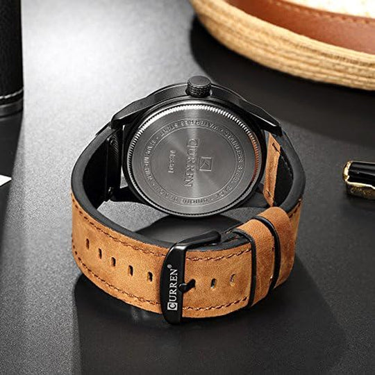 Men's Quartz-Analog Watch - Military Sport Wristwatch with Leather Band