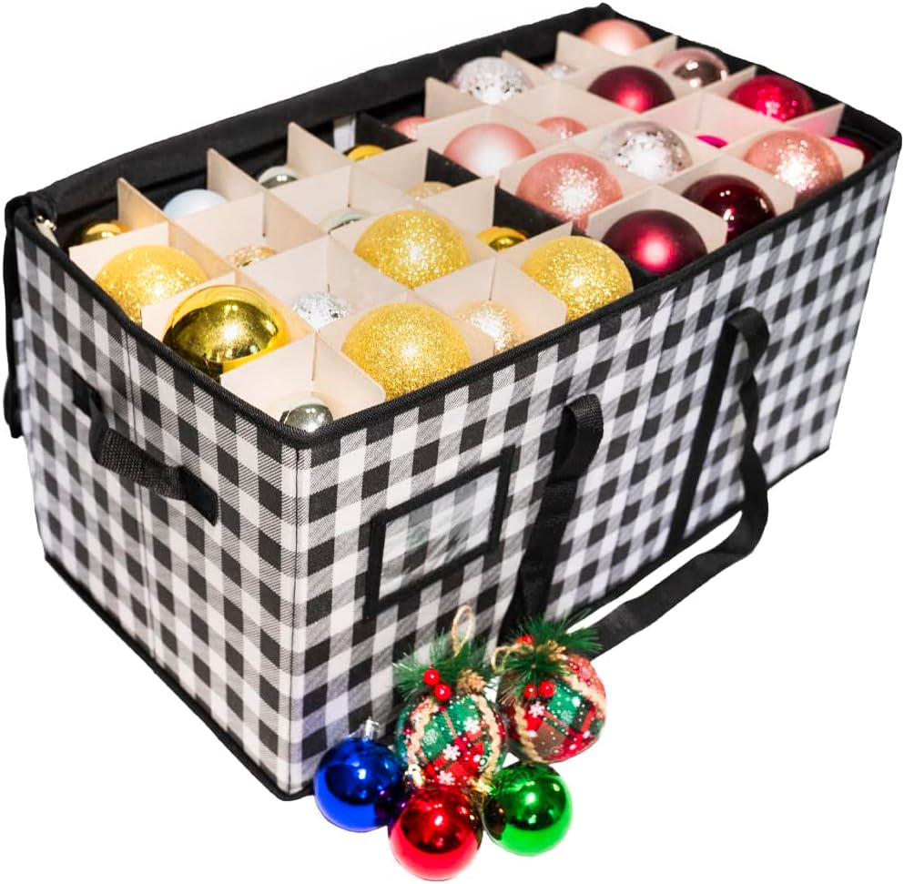 Large Christmas Ornament Storage Container Box with Zipper Closure