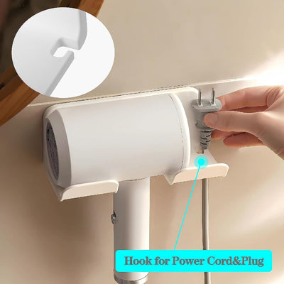 Universal Hair Dryer Holder Wall Mount with Plug and Cord Organizer