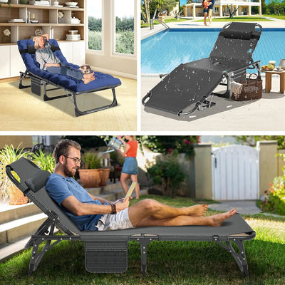 5 Position Folding Lounge Chair - Adjustable, Multi-Use Reclining Chair