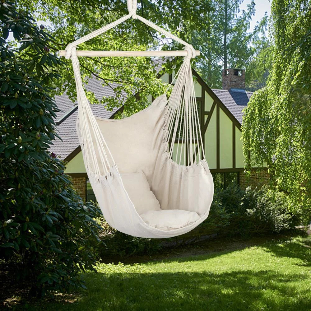 Hanging Rope Swing Chair Hammock with Two Pillows