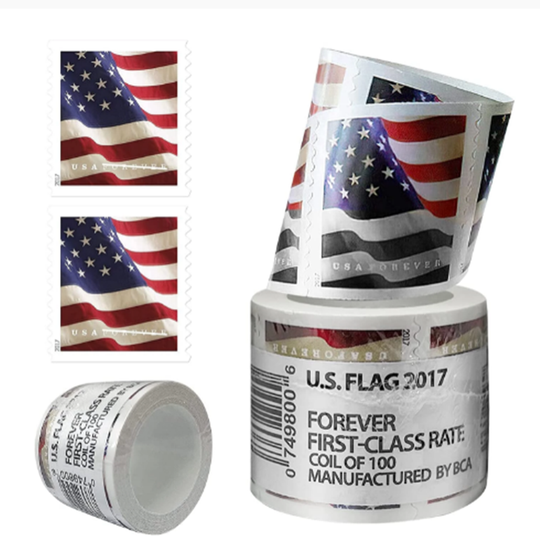 USPS FOREVER® Stamps,Forever Us Flag , Coil of 100 Postage Stamps