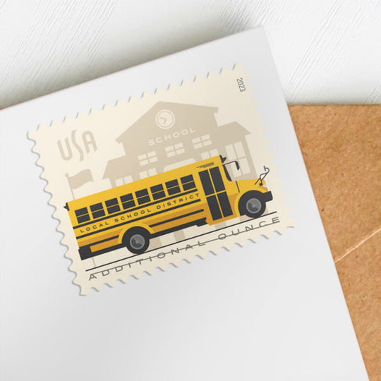 School Bus Additional Ounce USPS Postage Stamps - 1 Sheet of 20