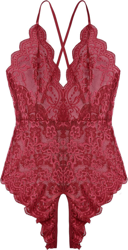 Women's One Piece Lingerie - Sexy Teddy V Neck Lace Bodysuit