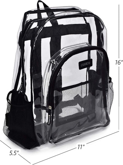  Heavy Duty Clear Backpack, Stadium Approved with Adjustable Straps and Dual Compartments