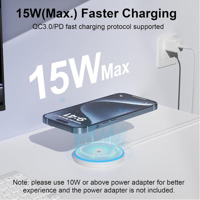 2-Pack 15W MagSafe Wireless Charger, Fast Charging Pad for iPhone & Earbuds