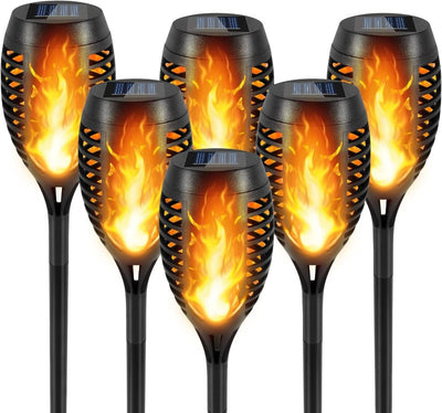 6 Pack Solar Garden Torch Lights with Flickering Flame