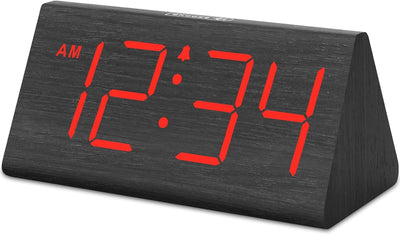 Wooden Digital Alarm Clock with USB Port, Loud Alarm, Dimmer, and Snooze Function