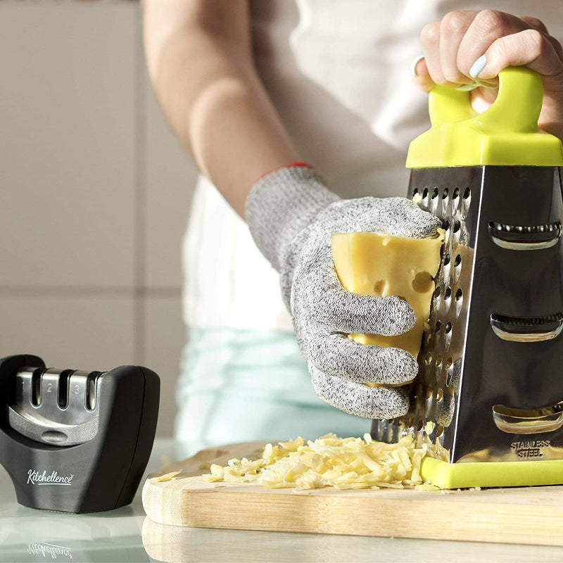 4-in-1 Kitchen Knife Sharpener with 3 Stages and Cut-Resistant Glove