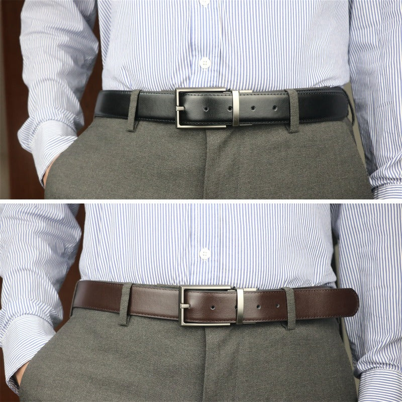 Men's Reversible Leather Belt, Black & Brown, One Belt Reverse for 2 Sides