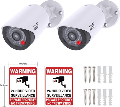 2 Pack Dummy Fake Security Camera with One Red LED Light at Night