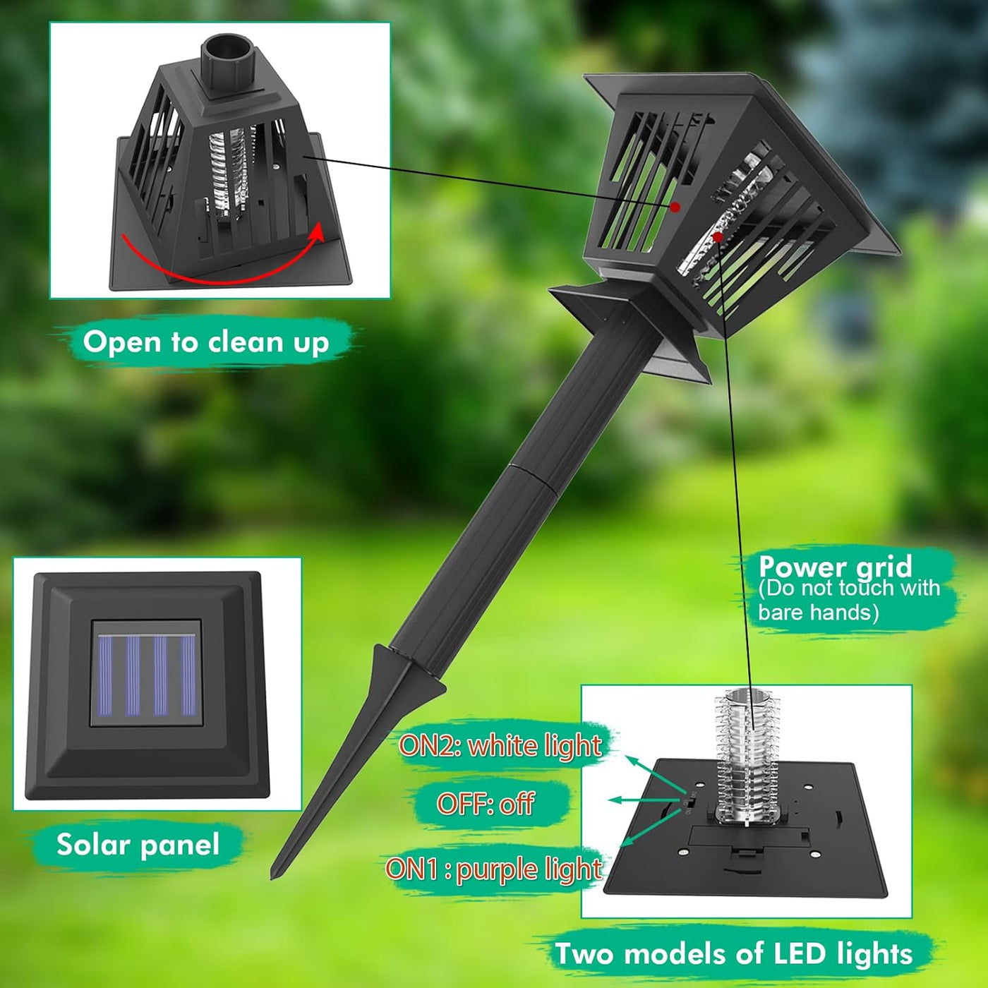 2 Pcs Solar Bug Zapper Outdoor Waterproof LED Solar Mosquito Zapper