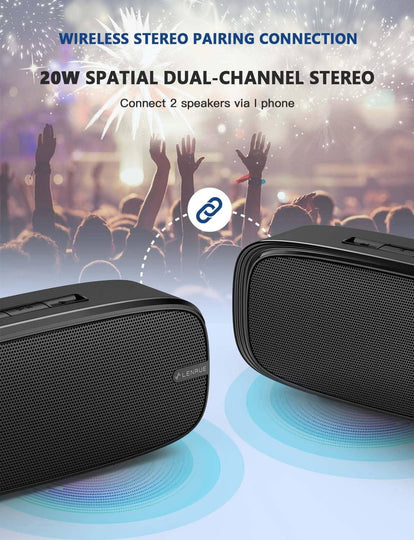 Wireless Portable Bluetooth Speaker with Loud Stereo Sound, Rich Bass, 12-Hour Playtime & Built-in Mic