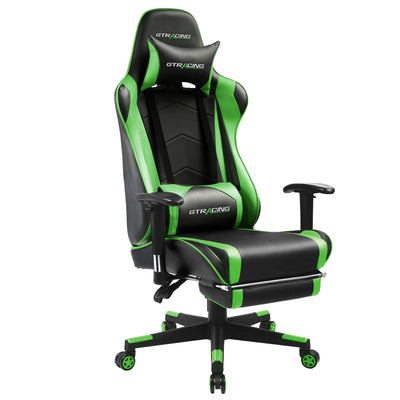 Gaming Office Chair - PU Leather with Footrest & Adjustable Headrest