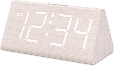 Wooden Digital Alarm Clock with USB Port, Loud Alarm, Dimmer, and Snooze Function