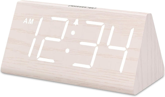 Wooden Digital Alarm Clock with USB Port, Loud Alarm, Dimmer, and Snooze Function