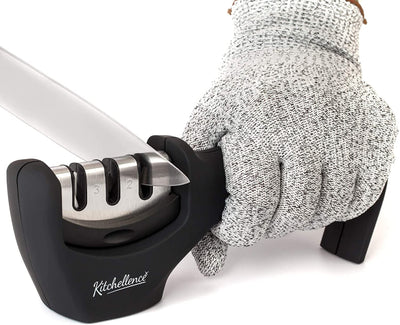 4-in-1 Kitchen Knife Sharpener with 3 Stages and Cut-Resistant Glove