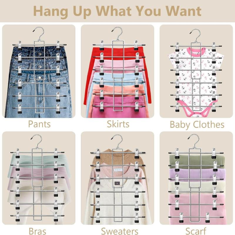 Multipack 6-Tier Skirt Hangers with 360° Swivel Hook - Space Saving with Clips