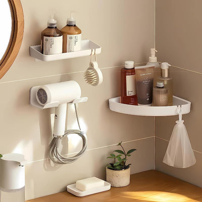 Universal Hair Dryer Holder Wall Mount with Plug and Cord Organizer