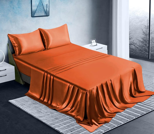 Soft Silky Satin Sheets Set, Luxury Bedding Sheet Set(1 Satin Fitted Sheet, 1 Satin Flat Sheet, 2 Satin Pillow Cases(Twin/1Pillow Case)